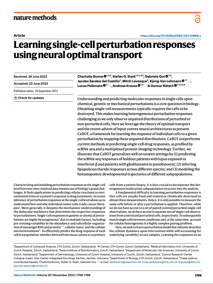 First Page of Nature Method Article on CellOT